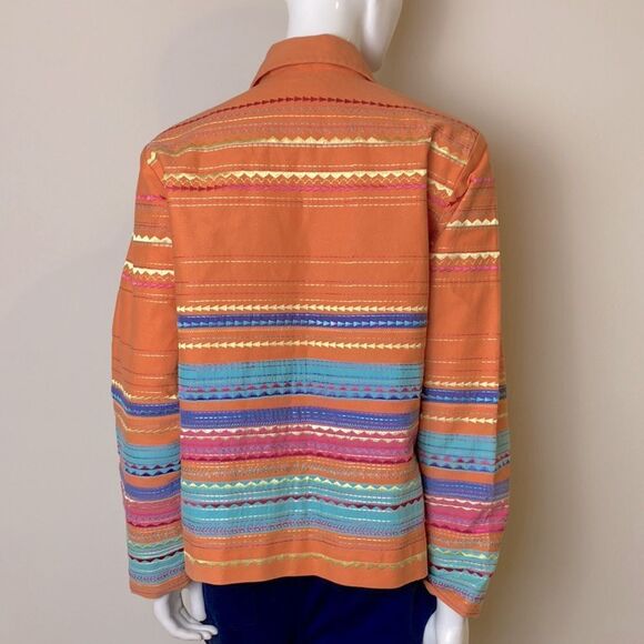 Coldwater Creek Jacket Orange Denim with Embroidery Cotton Size M - Picture 4 of 6